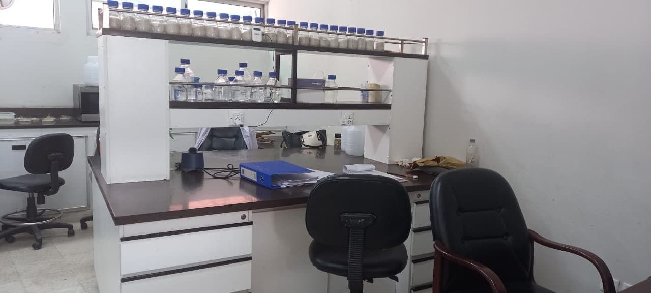 Laboratory bench and reagent shelving at NIGAB